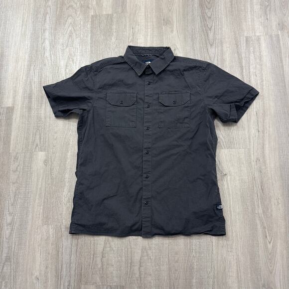 The North Face Short Sleeve Button Shirt Mens Large Gray Solid Collared Fishing - Picture 1 of 8